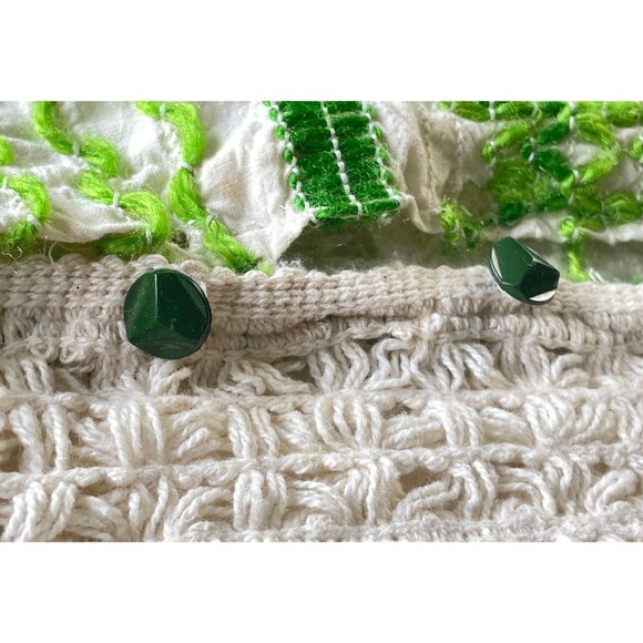 Vintage 70s cushion pillow cover, embroidered decorative square slip, 13" - Picture 9 of 10